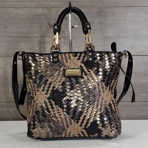 Plino Visona Woven Italian Leather Tote Crossbody Shoulder Bag